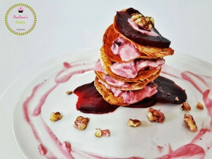 Beetroot salad millefeuille with Roquefort and Walnut